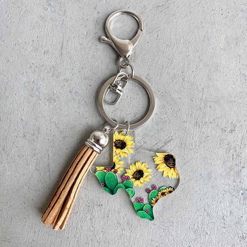 Wholesale 3pcs/pack Western Wind Sunflower Cactus Acrylic Keychain